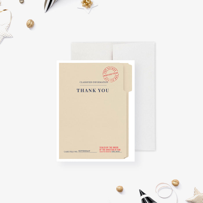 top secret birthday thank you card with confidential file design and red classified stamp-front