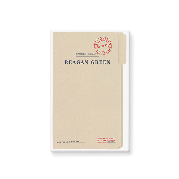 personalized top secret notepad with confidential dossier design, red stamp detail, and custom name