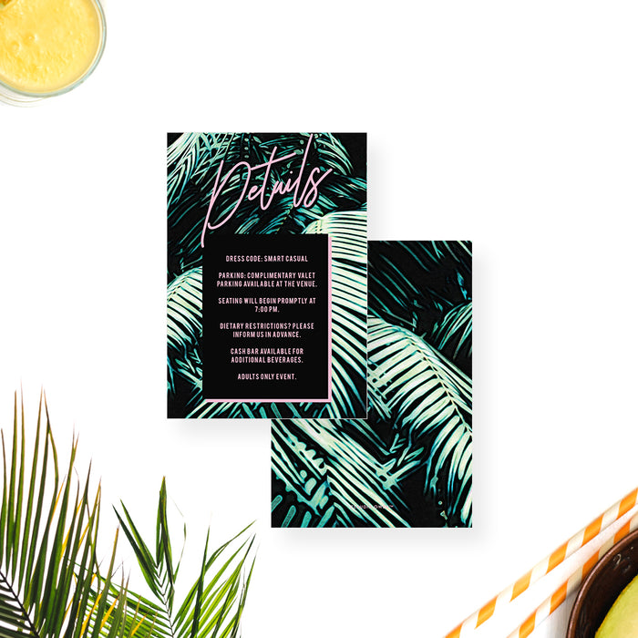 Tropical Dinner and Cocktail Party Invitation Card, Birthday Party Invitation with Palm Leaves for Summer Celebration