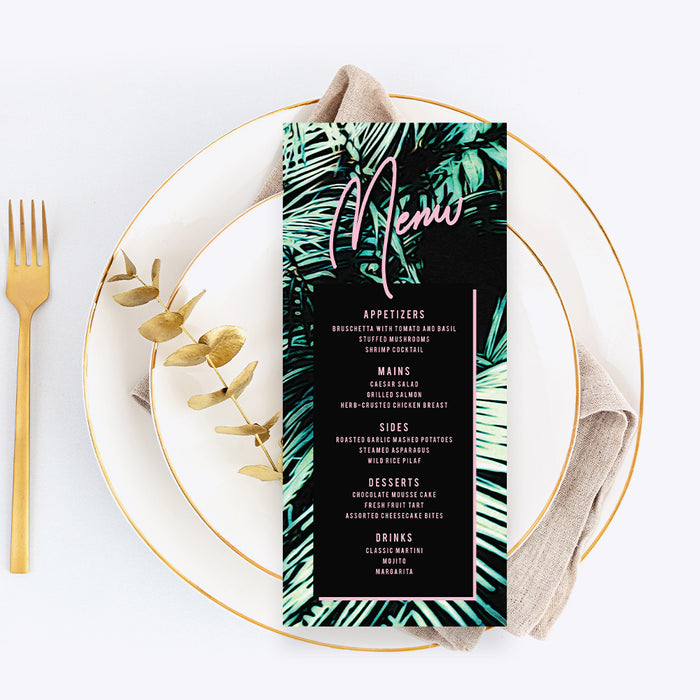 Tropical Dinner and Cocktail Party Invitation Card, Birthday Party Invitation with Palm Leaves for Summer Celebration