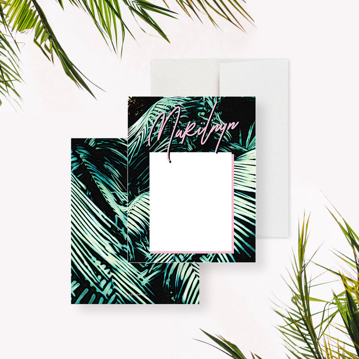 Tropical Dinner and Cocktail Party Invitation Card, Birthday Party Invitation with Palm Leaves for Summer Celebration