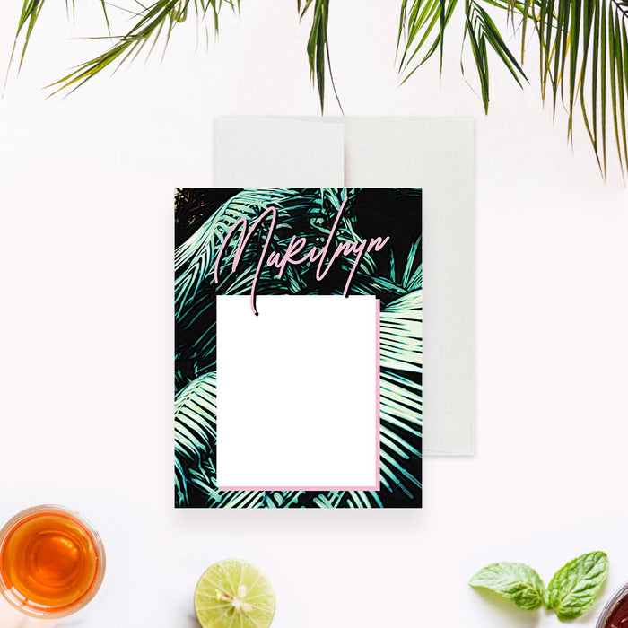 Tropical Note Card with Palm Leaves, Dinner and Cocktails Thank You Card, Summer Stationery Correspondence Card, Personalized Gift for Nature Lover