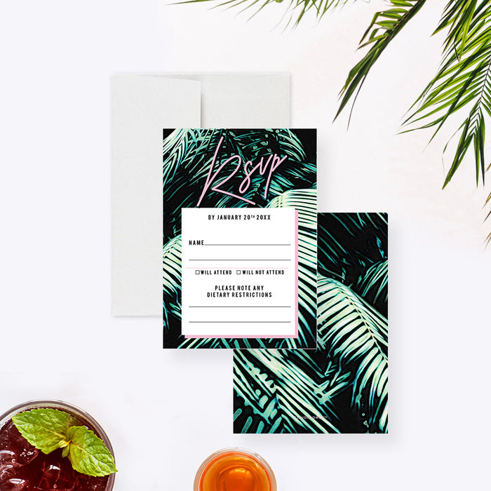 Tropical Dinner and Cocktail Party Invitation Card, Birthday Party Invitation with Palm Leaves for Summer Celebration