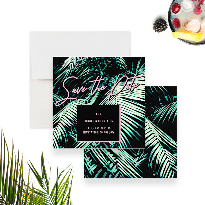 Tropical Dinner and Cocktail Party Invitation Card, Birthday Party Invitation with Palm Leaves for Summer Celebration