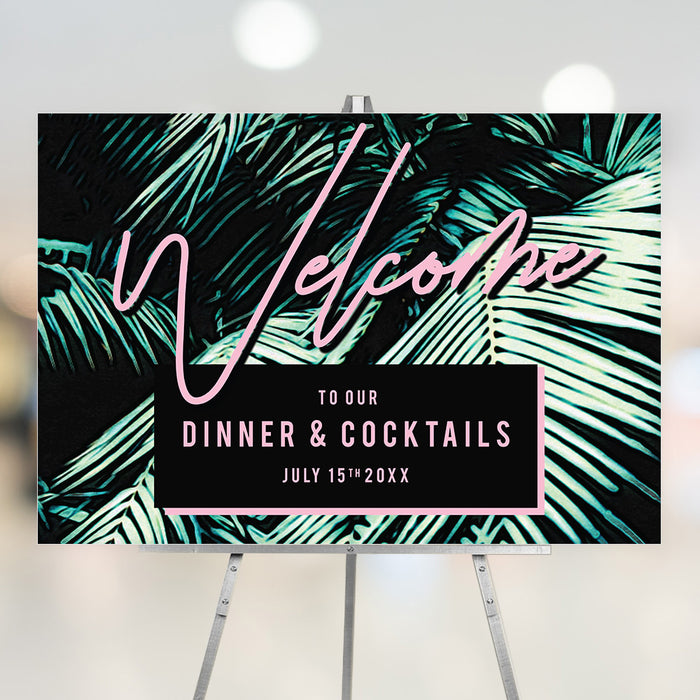 Tropical Dinner and Cocktail Party Invitation Card, Birthday Party Invitation with Palm Leaves for Summer Celebration