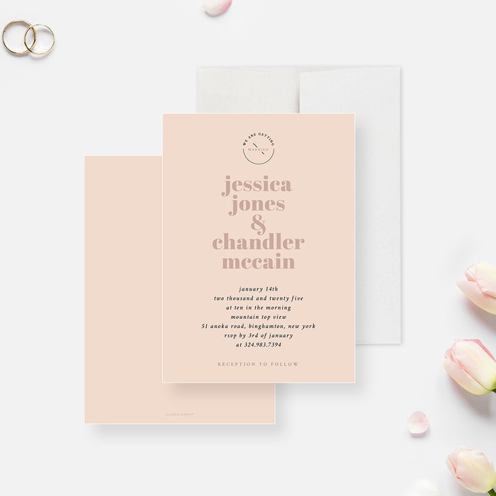 Modern Wedding Invitation Card in Warm Beige, Soft Taupe Invitations for Wedding Couple Shower Celebration