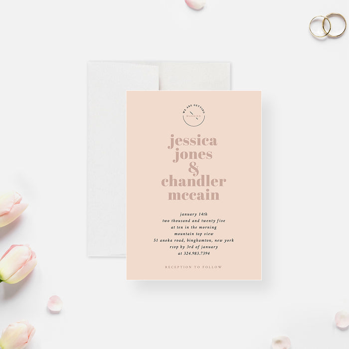 Modern Wedding Invitation Card in Warm Beige, Soft Taupe Invitations for Wedding Couple Shower Celebration