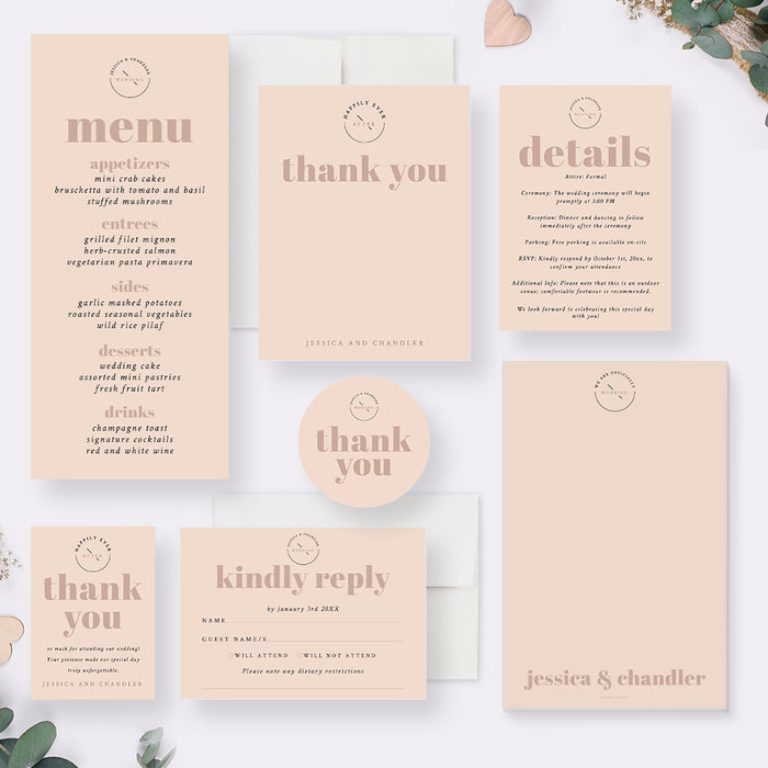 Modern Wedding Invitation Card in Warm Beige, Soft Taupe Invitations for Wedding Couple Shower Celebration