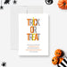 Modern Halloween invitation template featuring bold Trick or Treat text in orange and gray tones, editable digital design for Halloween parties.
