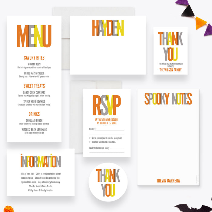 Trick or Treat Halloween Party Invitation Modern Colorful Card