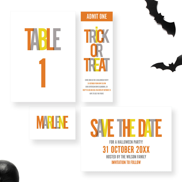 Trick or Treat Halloween Party Invitation Modern Colorful Card