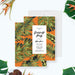 Bachelorette party invitation featuring greenery leaves on an orange background, ideal for tropical celebrations.-front-back