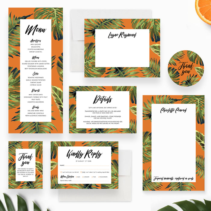 Tropical Bachelorette Party Invitation with Botanical Leaf Design