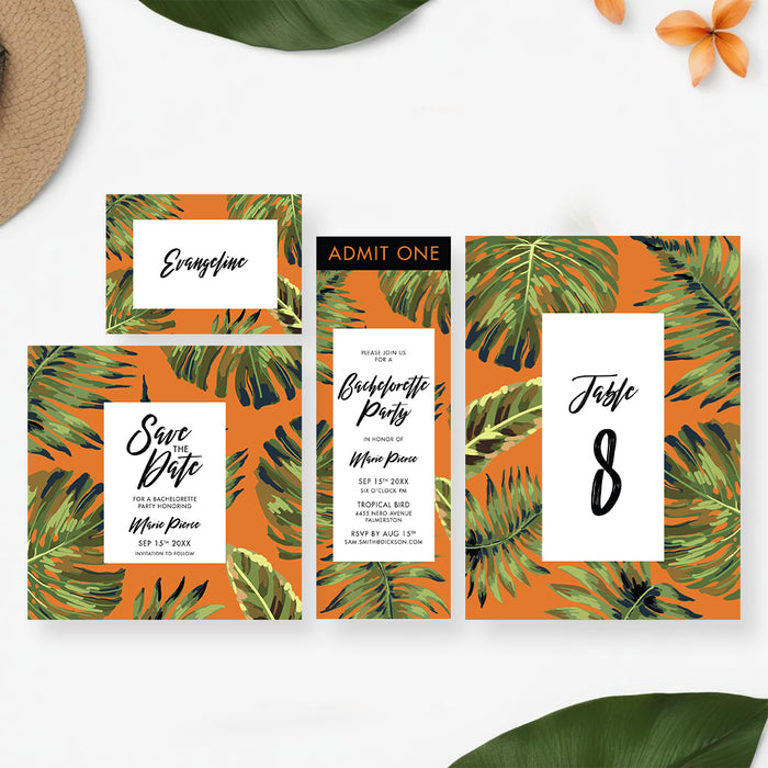 Tropical Bachelorette Party Invitation with Botanical Leaf Design