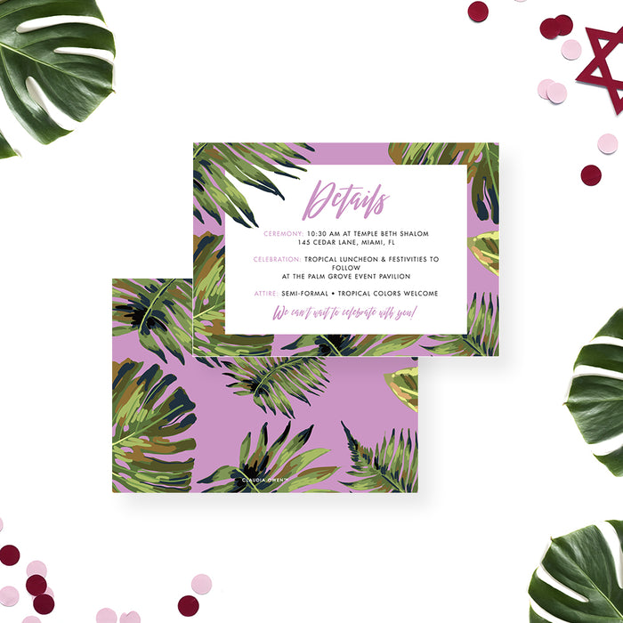 Tropical Bat Mitzvah Invitation with Botanical Leaf Design