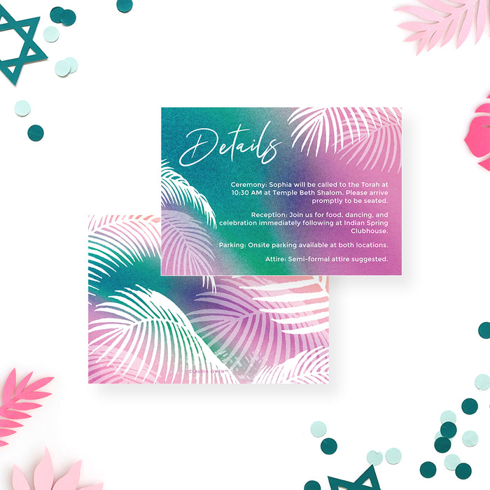 Tropical Bat Mitzvah Invitation Colorful Jewish Celebration Card