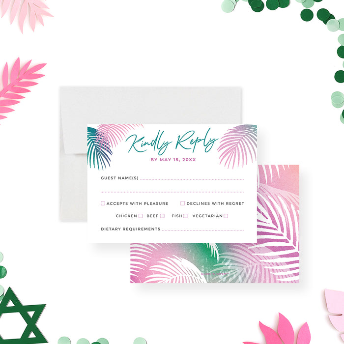 Tropical Bat Mitzvah Invitation Colorful Jewish Celebration Card
