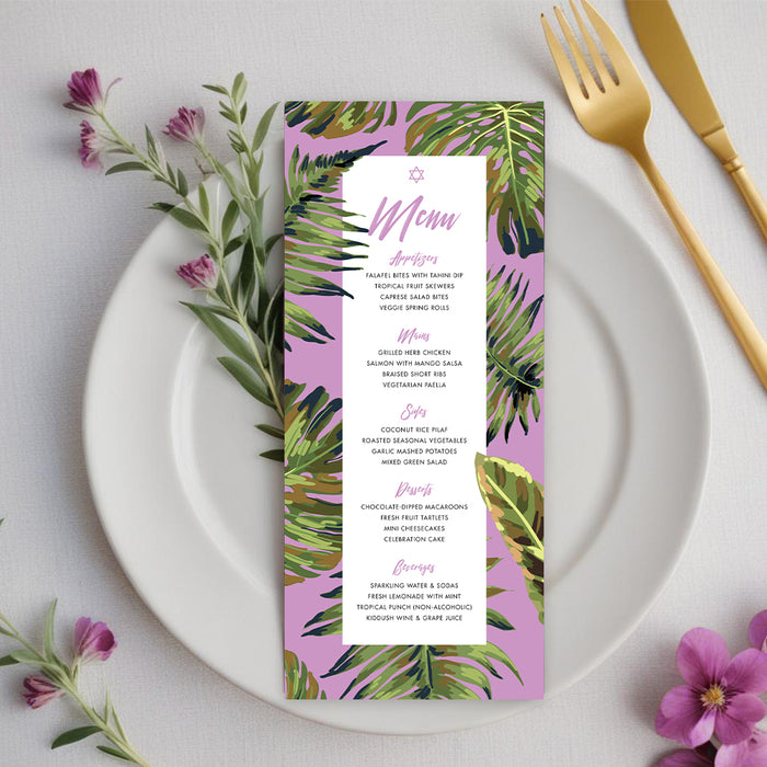 Tropical Bat Mitzvah Invitation with Botanical Leaf Design