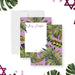 Tropical Bat Mitzvah note card with botanical palm leaves and a Star of David on a lilac background, personalized Jewish stationery.-front-back