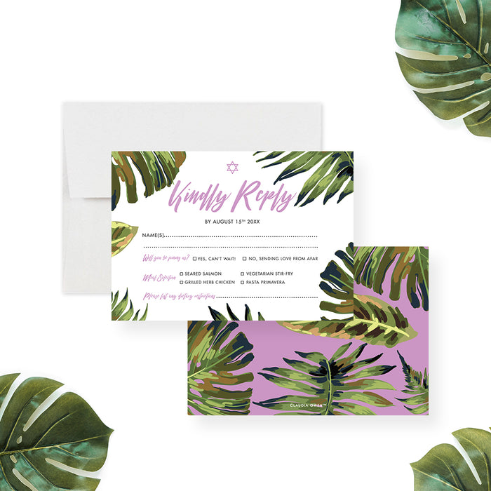 Tropical Bat Mitzvah Invitation with Botanical Leaf Design