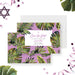 Bat Mitzvah save the date with tropical palm leaves on a lilac background, featuring the Star of David.-front-back