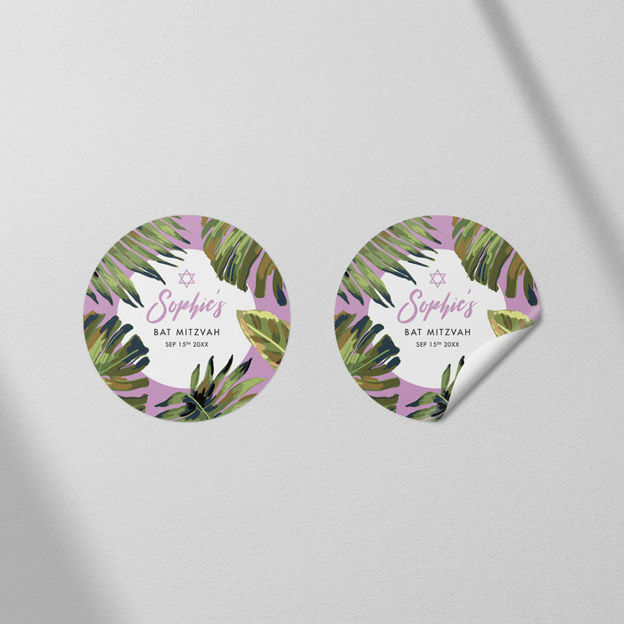 Tropical Bat Mitzvah Invitation with Botanical Leaf Design