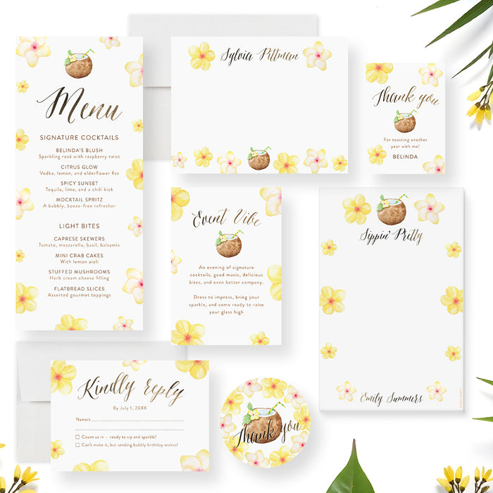 Tropical Cocktail Party Invitation Floral Summer Birthday Invite