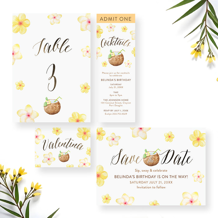 Tropical Cocktail Party Invitation Floral Summer Birthday Invite