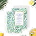 Custom birthday invitation featuring watercolor palm leaves, ideal for tropical-themed celebrations. -front-back