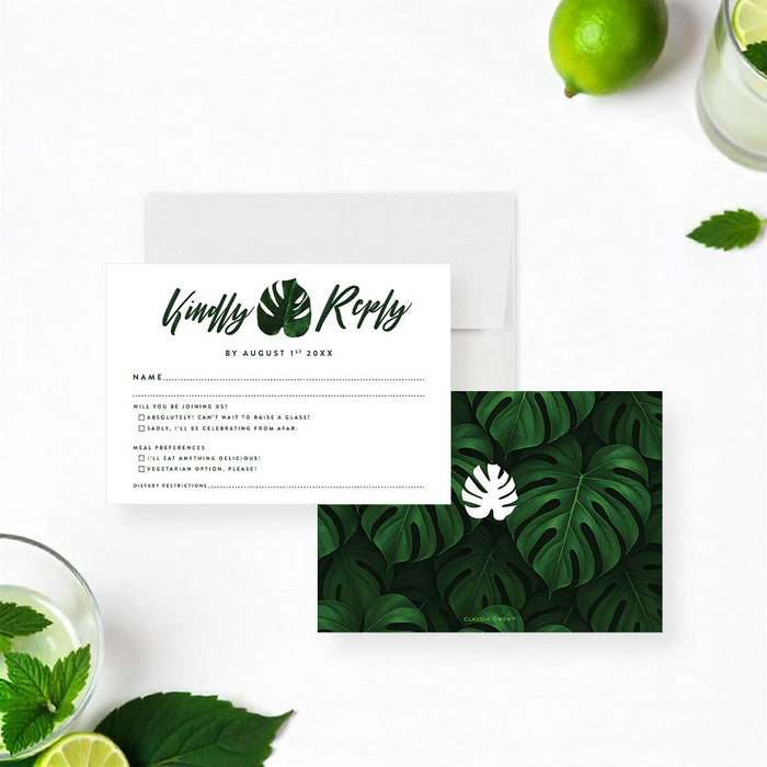 Cocktail Party Birthday Invitation Tropical Monstera Leaf