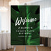 tropical birthday welcome sign with monstera leaf design botanical event décor for garden parties and summer soirée