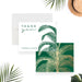 tropical thank you card with green palm fronds and custom name for destination wedding-inspired design-front-back