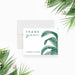 tropical thank you card with green palm fronds and custom name for destination wedding-inspired design-front