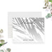 tropical wedding thank you card with soft palm shadow design and elegant script lettering for a beach or garden wedding-front