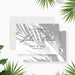 tropical wedding save the date card with soft palm shadow design and elegant script lettering for a beach or garden wedding-front-back