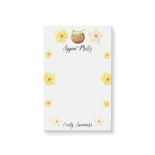 Tropical personalized notepad with floral design and coconut theme perfect for summer party favors and gifts