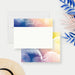 tropical pool party thank you card with colorful sunset design and palm leaf accents-front-back