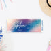 tropical pool party ticket invitation with colorful sunset design and palm leaf accents