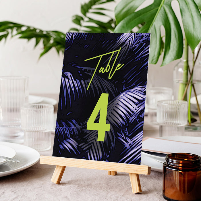 Tropical Summer Barbecue Invitation Card with Palm Leaves in Green and Purple, Summer BBQ Invitations