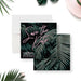 tropical save the date card with dark palm leaf background and pink typography for a summer beach birthday celebration-front-back