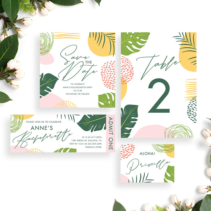 Bachelorette Party Invitation Tropical Botanical Design