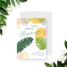 Tropical bachelorette party invitation featuring a botanical leaves illustration-front