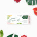 Ticket-style bachelorette party invitation featuring tropical botanical leaves illustration