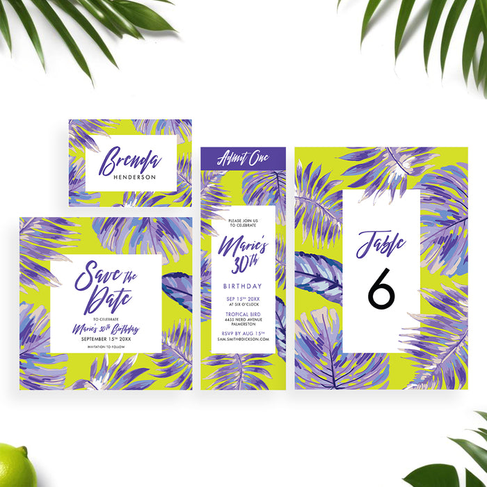 Birthday Invitation Tropical Leaf Botanical Design