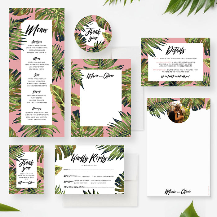 Tropical Wedding Invitation Greenery Palm Leaf Design