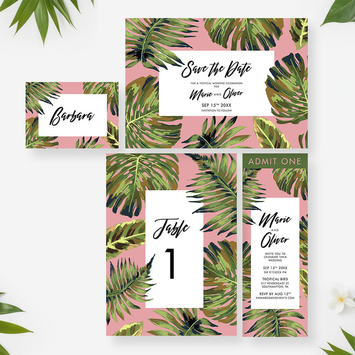 Tropical Wedding Invitation Greenery Palm Leaf Design