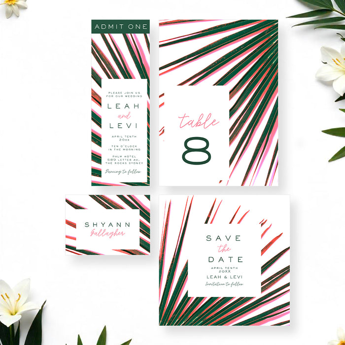 Tropical Wedding Invitation Modern Palm Leaf Card