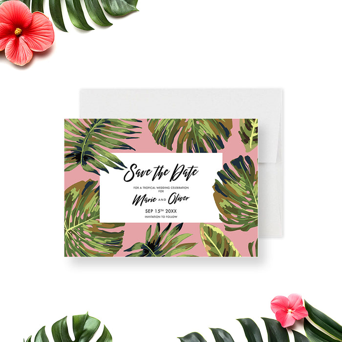 Tropical Wedding Invitation Greenery Palm Leaf Design