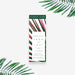 Tropical wedding invitation featuring pink and green palm leaves, designed in a modern party pass style.