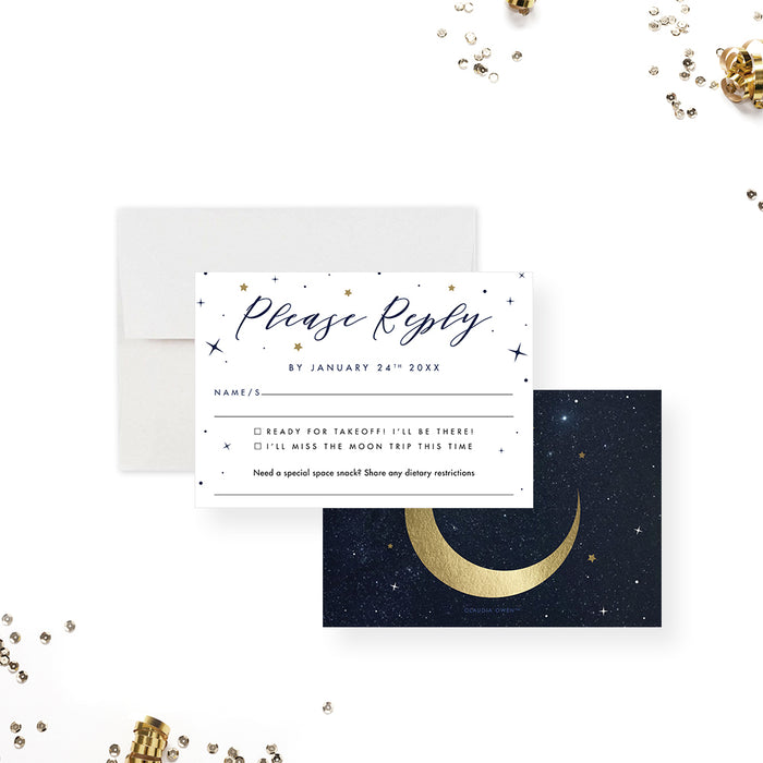 Two the Moon and Back Birthday Party Invitation for Kids, Moon and Stars 2nd Birthday Invites, Celestial Themed Invitation Card